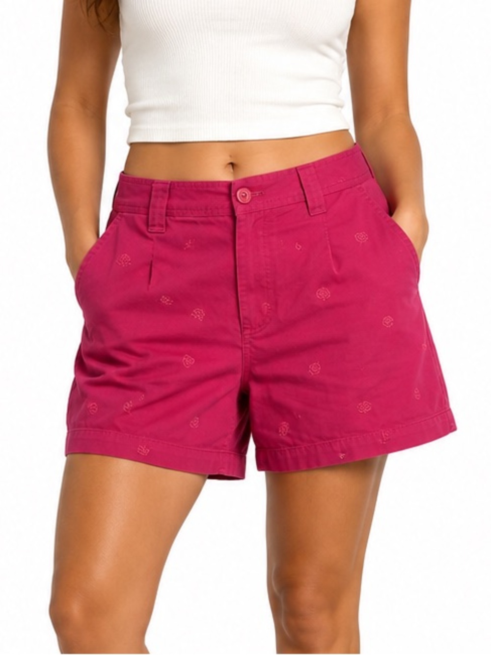 Vtg Northern Reflections Womens 14 Pink Cotton Shorts Embroidered Roses